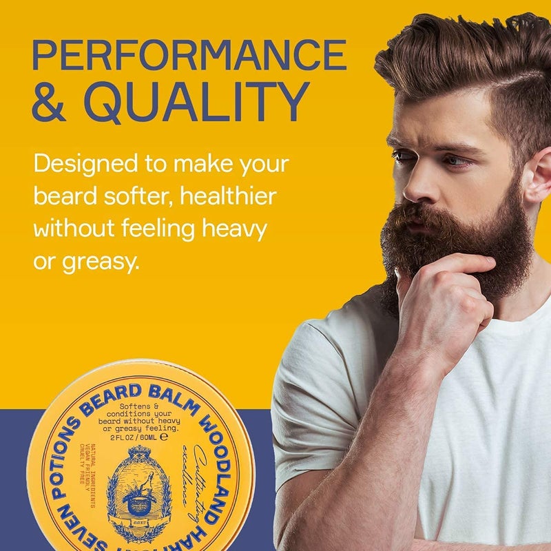 Seven Potions Beard Balm 2 oz. 100% Natural Softener with Jojoba Oil - Nourishes, Softens, Stops Itch, and Leaves Healthy Shiny Beard (Woodland Harmony) - Image 5
